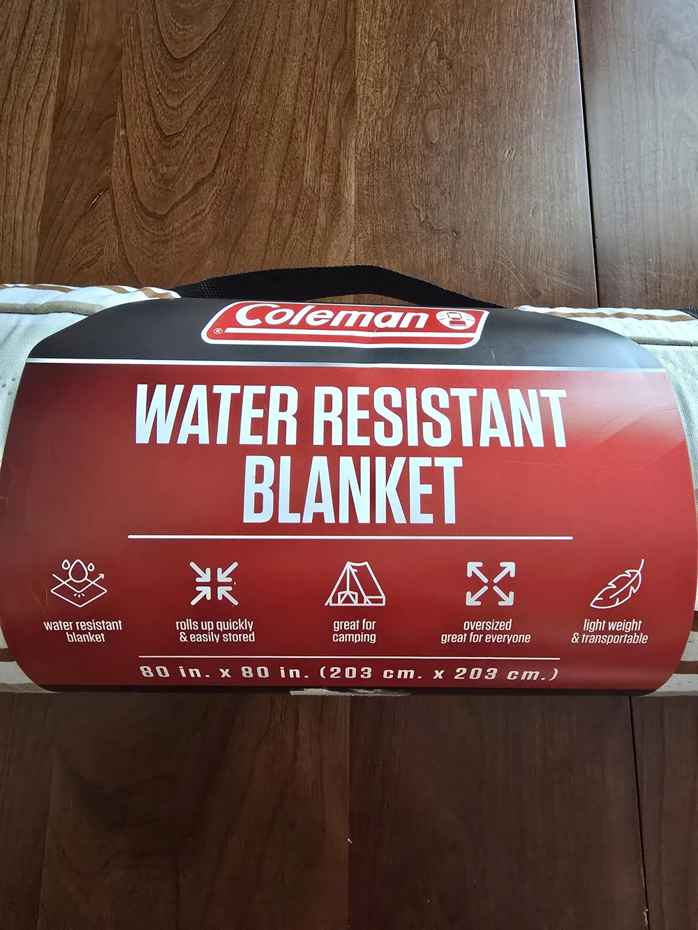 Coleman Beige and Brown Striped Water-Resistant Blanket, New with Tags, 80